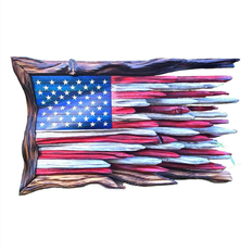 American Tattered Flag With Lights Wood Flag