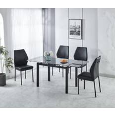 Modernique Sintere Stone Top Extending Table and 4 Faux Leather Chairs Dining Set