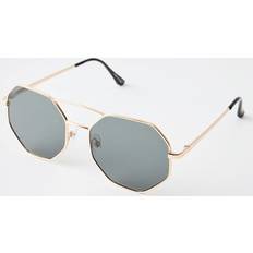 boohooMAN Gold Metal With Contrast Black Lense Round Sunglasses - Black