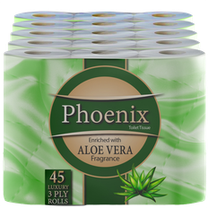 Phoenix 45 Roll Bulk Buy Quilted 3 Ply Aloe Vera Fragranced Toilet Rolls