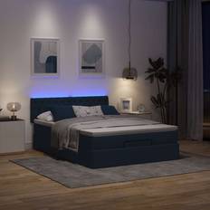 vidaXL Ottoman Sängram Med Madrass Blå 140x200 cm Tyg Sängpaket