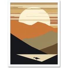 Interior Details ARTERY8 Wall Print Lakeside Mountain Sunset Boho Minimalism Landscape Art W12 inch x H16 inch Framed Art