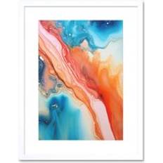Interior Details ARTERY8 Wall Print Abstract Blue and Orange Fluid Flow Painting Water Meets Oil Artwork 9 x 7 Inch Framed Art