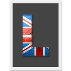 Interior Details ARTERY8 Letter L Abstract UK Flag Red White Blue Decorative Graffiti Mural Alphabet Initial Stencil Artwork Wall Print A4 One Size Framed Art