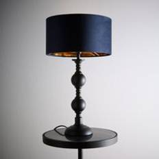 K LIVING Churchgate Black Metal Base with Velvet Shade - Navy - One Size Table Lamp