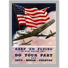 ARTERY8 Vintage Ad Military Air Force Bomber Flag USA WW2 War A4 Artwork Wall Print - Grey - One Size Framed Art