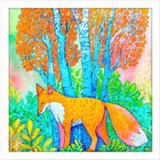 Interior Details ARTERY8 Wall Print Fox in Woods Trees 16 x 16 Inch Framed Art