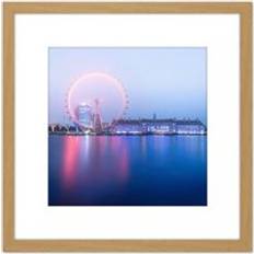 Interior Details ARTERY8 Eye Foggy Morning Cityscape Photo 8 x 8 Inch Square Wooden Wall Print Picture with Mount - Light Oak - One Size Framed Art