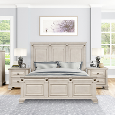 Roundhill Furniture Renova 3-Piece Distressed Parchment Wood Bedroom Set