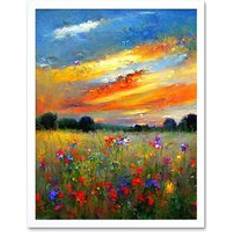 Interior Details ARTERY8 Wall Print Sunset Wildflower Peaceful Summer Meadow Oil Painting Art W12 inch x H16 inch Framed Art