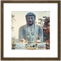 Bronze Framed Art ARTERY8 Ogawa Bronze Buddha Daibutsu Kamakura Japan 1897 Photo 8 x 8 Inch Square Wooden Wall Print Picture with Mount Framed Art