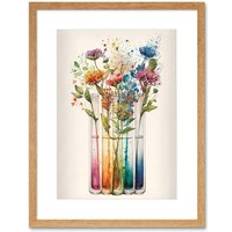 Glass Framed Art ARTERY8 Wall Print Wildflower Glass Test Tubes Rainbow Colour Water Artwork 9 x 7 Inch - Beige Framed Art
