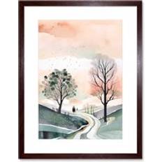 Interior Details ARTERY8 Wall Print Countryside Path in Autumn Watercolour Landscape Artwork 9 x 7 Inch - Brown Framed Art