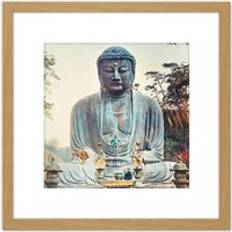Bronze Framed Art ARTERY8 Ogawa Bronze Buddha Daibutsu Kamakura Japan 1897 Photo 8 x 8 Inch Square Wooden Wall Print Picture with Mount Framed Art