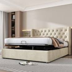 4ft Ottoman Beds Upholstered 135 x 190 cm Beige