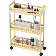 Bambu Rullbord Northio 3-Vånings Serveringsvagn I Bambu Köksvagn Med Hjul 55 x 20 x 75 cm Rullbord