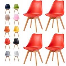 Red Chairs MCC Direct Set of 4 Dining Chairs with Solid Wooden Legs and Padded Seat Cushions Eva Red One Size Kitchen Chair
