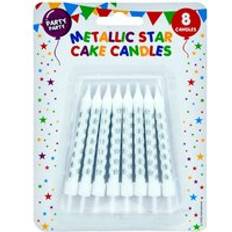 Birthdays Cake Candles VFM e-Store Metallic Gold Birthday Cake Candles 75mm Silver One Size