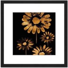 Bronze Framed Art ARTERY8 Bronze Daisy Daisies Flowers Black Metallic Effect Foil 8 x 8 Inch Framed Art