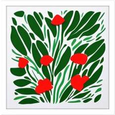 Red Framed Art ARTERY8 Wall Print Abstract Red Flowers Flamingo Floral Bouquet 16 x 16 Inch Framed Art