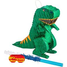 3pc Dinosaur Pinata Set With Stick & Blindfold