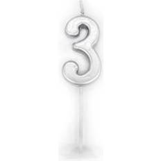 Silver Cake Candles Shatchi Silver 3 Number Candle Birthday Anniversary Party Cake Decorations Topper One Size