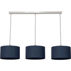 Blue Pendant Lamps ValueLights Reni Drum Shade 3 Drop Bar Brushed Chrome Diner Ceiling Light with Bulbs Pendant Lamp