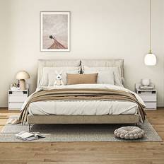 Homcom Sängbord Homcom 2-pack Med Lådor Och Hylla Vit Sängbord