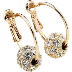 Shein 1pair Women's Gold Plated 925 Silver Needle Full Rhinestone Decor Round Stud Hoop Earrings, Simple & Sweet Style, Suitable For Daily Wear