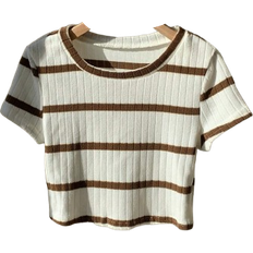 Shein Ribbed Crew Neck T-Shirt - Women's