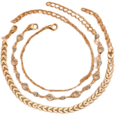Shein 3pcs/Set Gold Simple Crystal Beach Layered Anklet For Women For Holiday