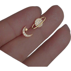 Shein 1pair Asymmetrical Sun & Moon Design Personalized Women's Daily Stud Earrings