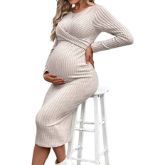 Shein Maternity Twist Knot Slim Fit Solid Color Bodycon Dress Autumn