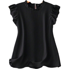 Shein Plus Summer Casual Solid Color Cap Sleeve Black Blouse