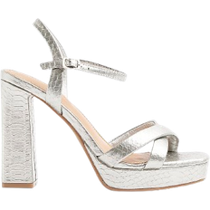 River Island Platform Heeled Sandal - Silver