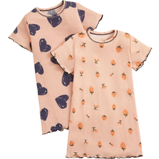 Polyester Nightgowns Children's Clothing Shein Young Girl pcs Short Sleeve Sleep Dress Set With Floral And Heart Prints For Home Wear