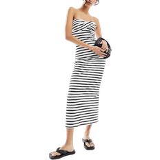 ASOS Svartvit, randig midaxiklänning bodycon-modell med snurrad bystdetalj och bandeau-ringning-Flera