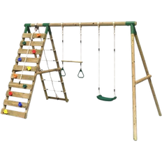 Savannah, Green Wooden Swing Set with Up and Over Climbing Wall