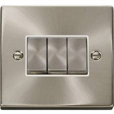 Metro Lane Satin Brushed Chrome 10A 3 Gang 2 Way Ingot Light Switch