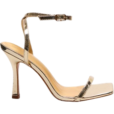 PrettyLittleThing Gold Pu Square Toe Barely There Mid Heeled Sandals, Yellow