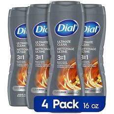 Toiletries Dial Men 3in1 Body Hair and Face Wash Ultimate Clean Amber Woods Scent 16 fl oz Pack of 4 473ml