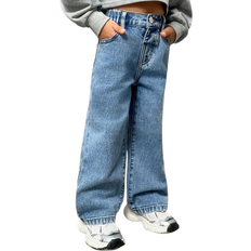 Modal Children's Clothing Shein Girls New Casual Fashion Back Pocket Embroidered Washed Straight Leg Denim Jeans