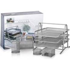 Silver Desktop Organizers KAV MESH Office Set of 5 Pices 3 Tier Layers Trays Letter Filing Paper Tray - Silver - One Size