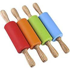 Silicon Rolling Pins STOBOK Mini Wooden Handle Non-Stick Silicone Pins 4 P Rolling Pin