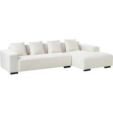 Corner Sofas - White Beliani Modern Boucle Corner Left Hand L-Shaped 4 Seater Throw Pillows White Lungo Sofa