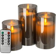 Blockljus led LED Blockljus Set i Rökfärgat Glas Ø7,5 cm Set of 3 LED-ljus 15cm 3st