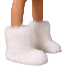 Shein Women Faux Fur Plush Fuzzy Snow Boots MidCalf Flat Winter Boots White