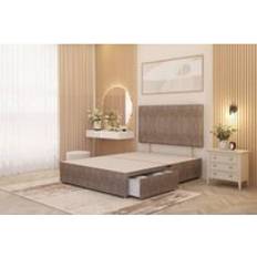 Somnior Austin Divan Bed Base with 2 Storage Drawers and Headboard Tweed Fabric - Brown - Small Single