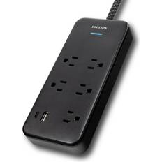 Usb c surge protector Philips Walmart.com, Philips 6-ft 5-Outlet Surge Protector 1 USB-a 1 USB-C 15W 1500J Braided Cord Black