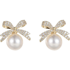 Shein Rhinestone Bow & Faux Pearl Design Stud Earrings